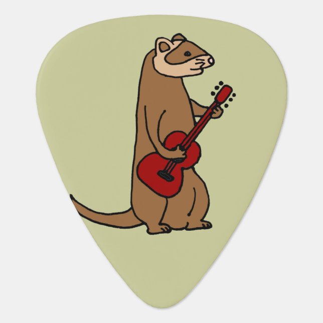 Funny Ferret Playing Red Guitar Pick (Front)