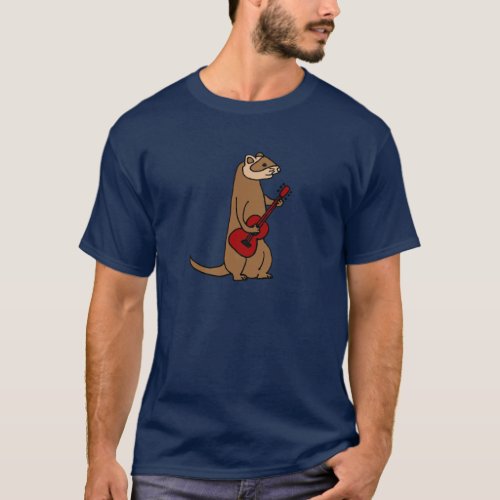 Funny Ferret Playing Red Guitar T_Shirt