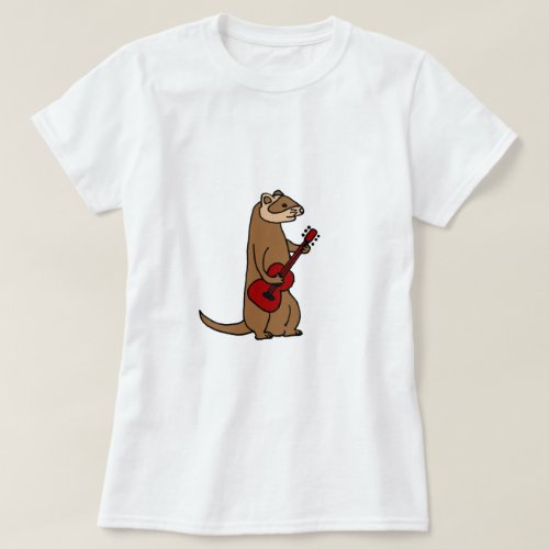 Funny Ferret Playing Red Guitar T_Shirt