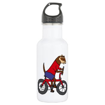 Funny Ferret Riding Red Bicycle Stainless Steel Water Bottle by Petspower at Zazzle
