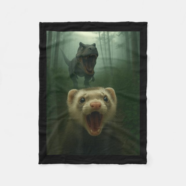 Funny Ferret Selfie With T-rex Dinosaur Gifts Men  Fleece Blanket (Front)