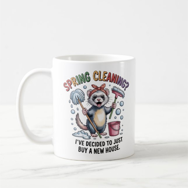 Funny Ferret Spring Cleaning Mug - House Cleaning  (Left)