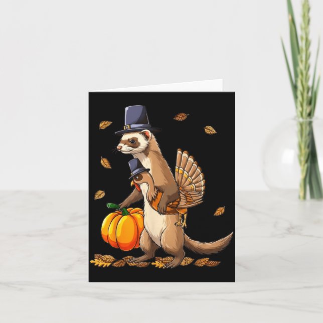 Funny Ferret Turkey Pumpkin Thanksgiving Gift Men  Card (Front)
