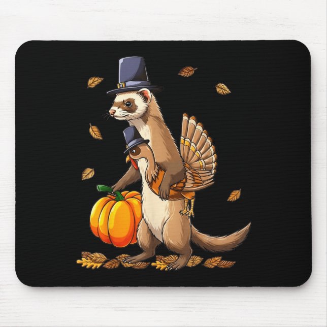 Funny Ferret Turkey Pumpkin Thanksgiving Gift Men  Mouse Pad (Front)