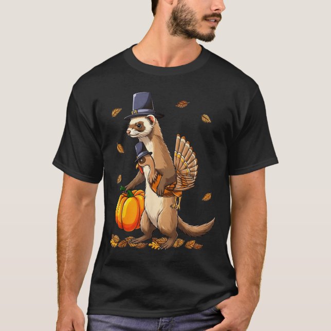 Funny Ferret Turkey Pumpkin Thanksgiving Gift Men  T-Shirt (Front)