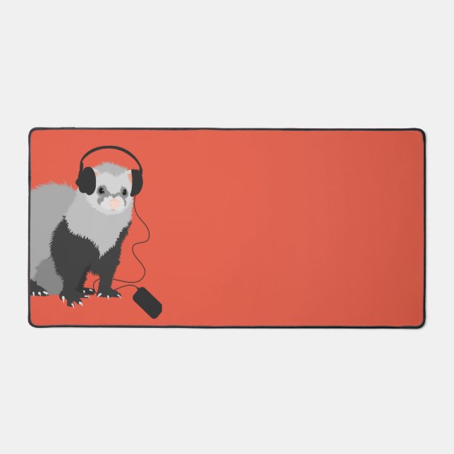 Funny Ferret with Headphones - Music Lover Desk Mat (Front)