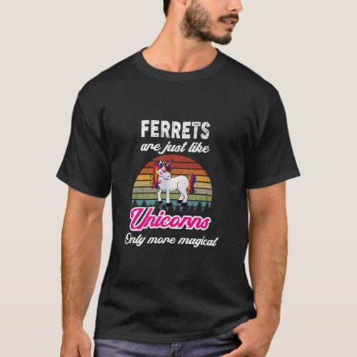 Funny Ferrets Design  Retro Unicorn Vintage Sunset T_Shirt