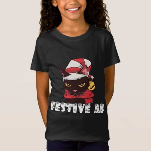 Funny Festive AF Christmas Cat Feline Meowy Ugly X T_Shirt