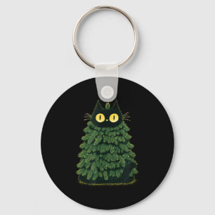Funny Festive Cat In Christmas Tree Look Keychain