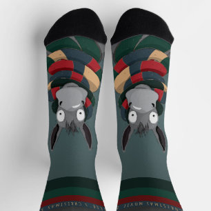 Funny Festive Chic Cute Donkey Turquoise Grey Socks