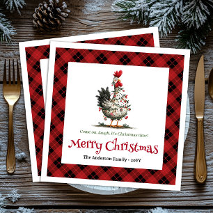 Funny festive chickens custom name Christmas  Napkins