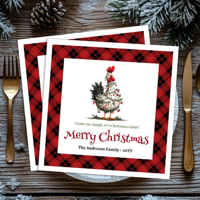 Funny festive chickens custom name Christmas  Napkins (Funny festive chickens custom name Christmas napkins)