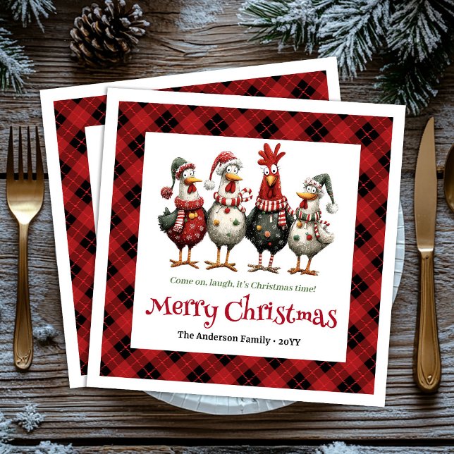 Funny festive chickens napkins with name editable (Funny festive chickens napkins with name editable)