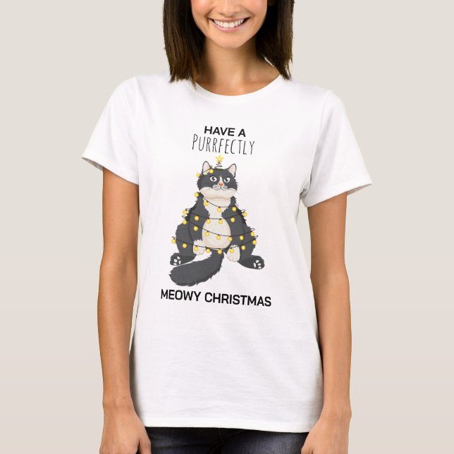 Funny Festive Christmas Cat Minimal Animal Lover T-Shirt (Front)