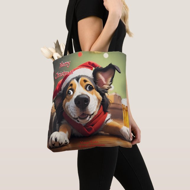 Funny Festive Christmas Dog Tote Bag (Close Up)
