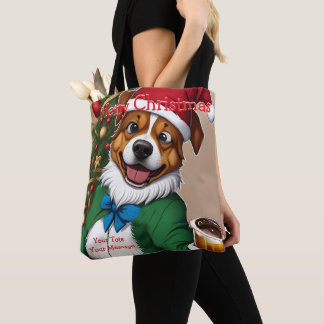 Funny Festive Christmas Dog Tote Bag