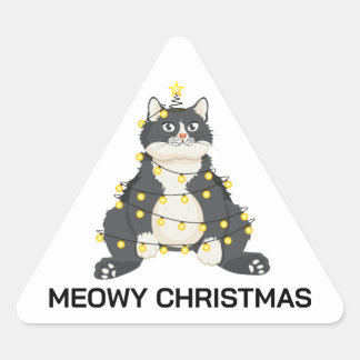 Funny Festive Christmas Tuxedo Cat Animal Lover Triangle Sticker
