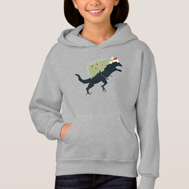 Funny Festive Dino Christmas Hoodie (Front)