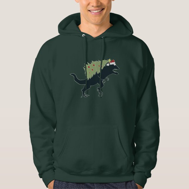 Funny Festive Dino Christmas Hoodie (Front)