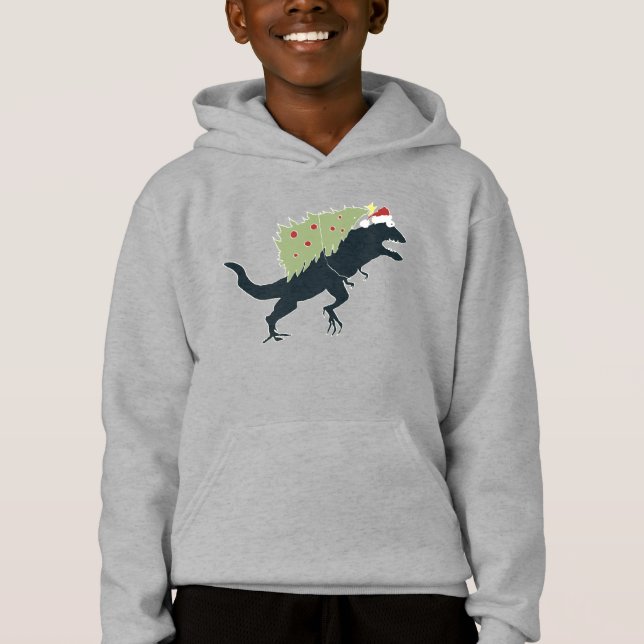 Funny Festive Dino Christmas Hoodie (Front)