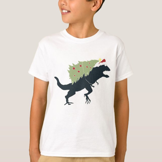Funny Festive Dino Christmas T-Shirt (Front)