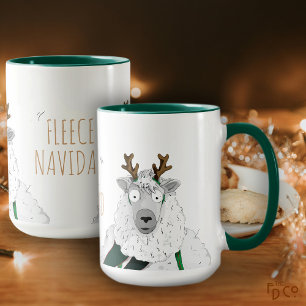 Funny Festive 'Fleece Navidad' Sheep Cartoon Mug