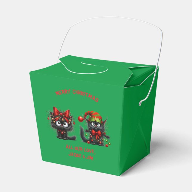 Funny Festive Frazzled Black Christmas Cats Favor Boxes (Front Side)