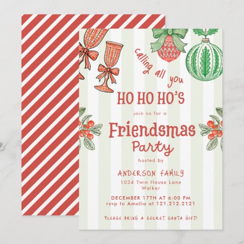 Funny Festive Friendsmas Christmas Party Stripes Invitation