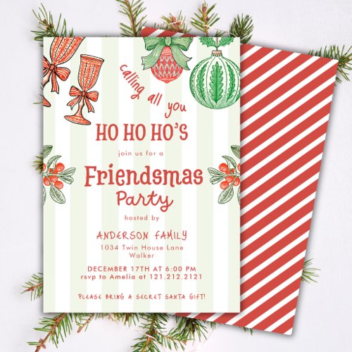 Funny Festive Friendsmas Christmas Party Stripes Invitation