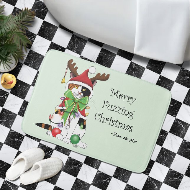 Funny Festive Green Calico Christmas Cat Bath Mat (Creator Uploaded)