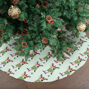 Funny Festive Green Calico Christmas Cat Brushed Polyester Tree Skirt