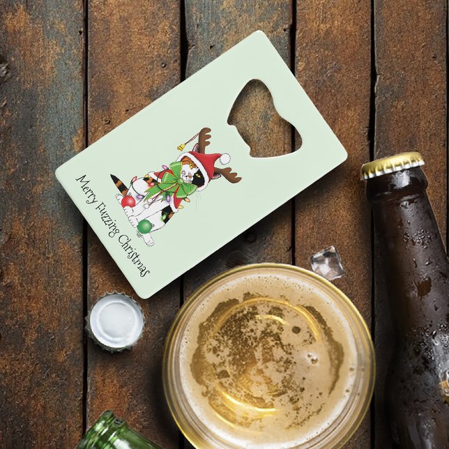 Funny Festive Green Calico Christmas Cat Credit Card Bottle Opener (Creator Uploaded)