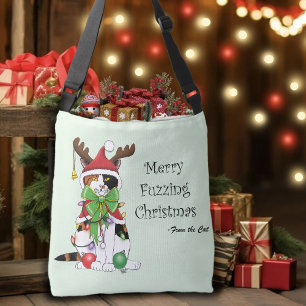 Funny Festive Green Calico Christmas Cat Crossbody Bag