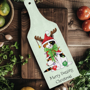 Funny Festive Green Calico Christmas Cat Cutting Board