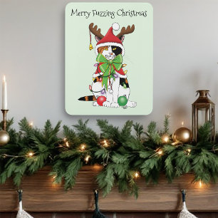 Funny Festive Green Calico Christmas Cat Door Sign