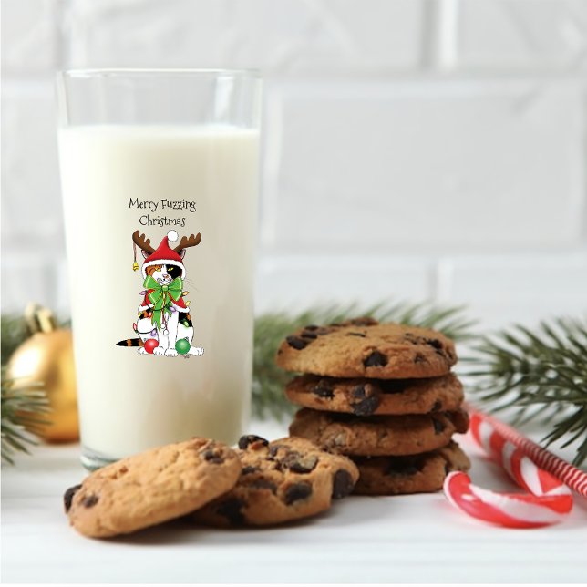 Funny Festive Green Calico Christmas Cat Glass (Creator Uploaded)
