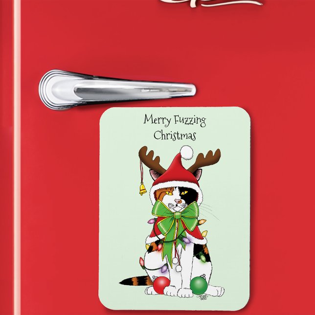 Funny Festive Green Calico Christmas Cat Magnet (Creator Uploaded)