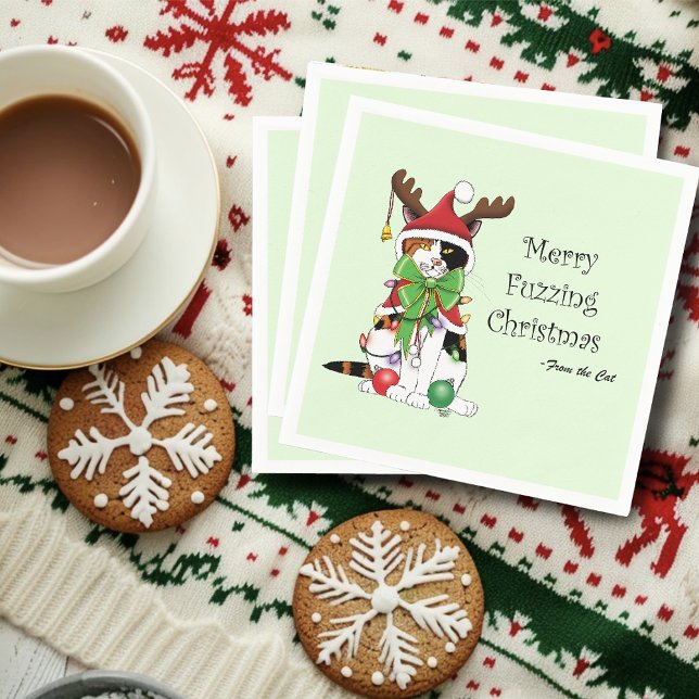 Funny Festive Green Calico Christmas Cat Napkins (Creator Uploaded)