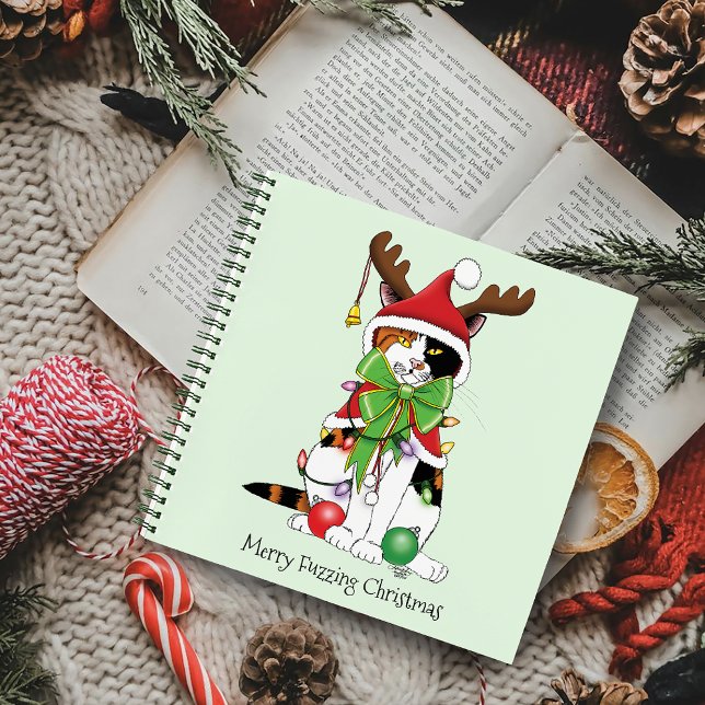 Funny Festive Green Calico Christmas Cat Notebook (Creator Uploaded)