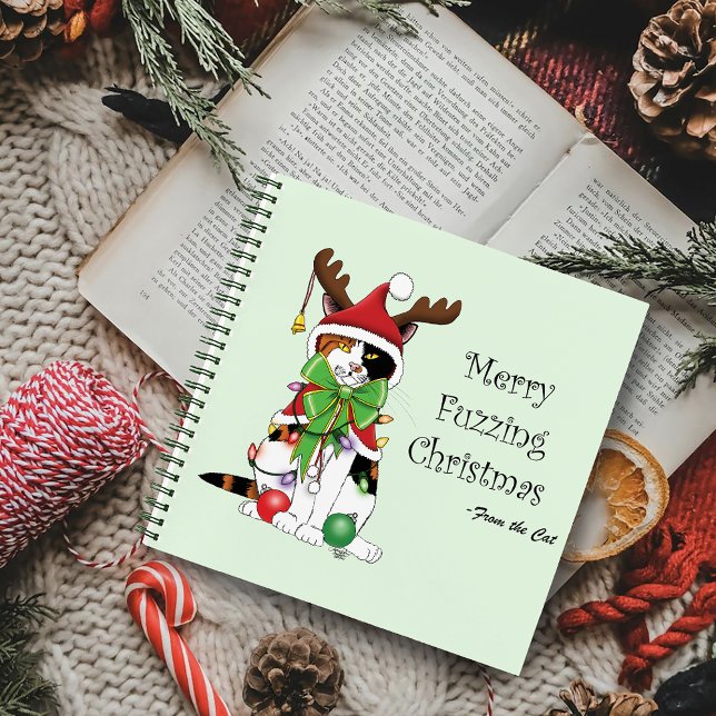 Funny Festive Green Calico Christmas Cat Notebook (Creator Uploaded)