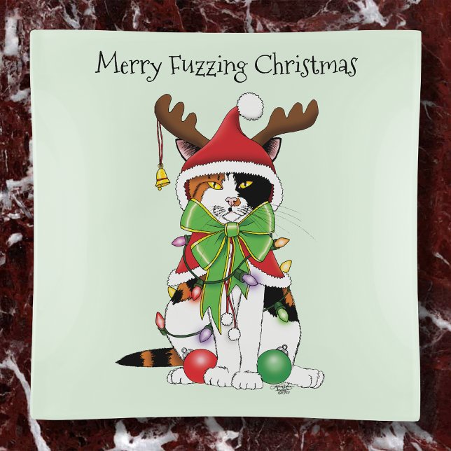 Funny Festive Green Calico Christmas Cat Trinket Tray (Creator Uploaded)