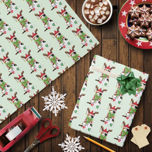 Funny Festive Green Calico Christmas Cat Wrapping Paper (Creator Uploaded)