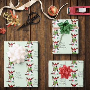 Funny Festive Green Calico Christmas Cat Wrapping Paper Sheets