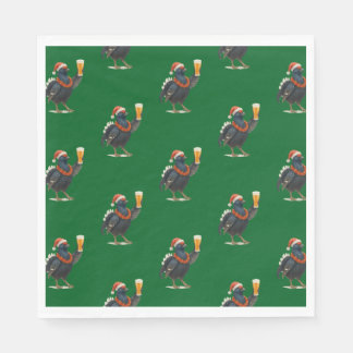 Funny Festive Grouse with Beer Christmas Napkins