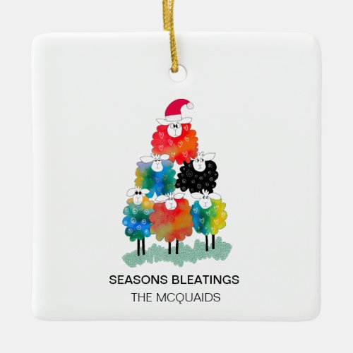 Funny  Festive Holiday Sheep Seasons Bleatings Ceramic Ornament