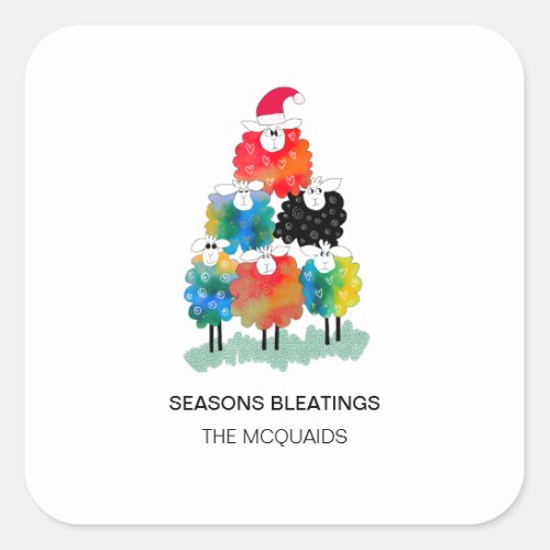 Funny  Festive Holiday Sheep Seasons Bleatings Square Sticker