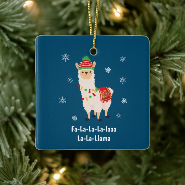 Funny Festive Llama Pun Christmas Ceramic Ornament (Tree)