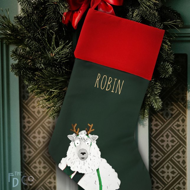 Funny Festive Sheep in Reindeer Antlers | Green Christmas Stocking (Creator Uploaded)