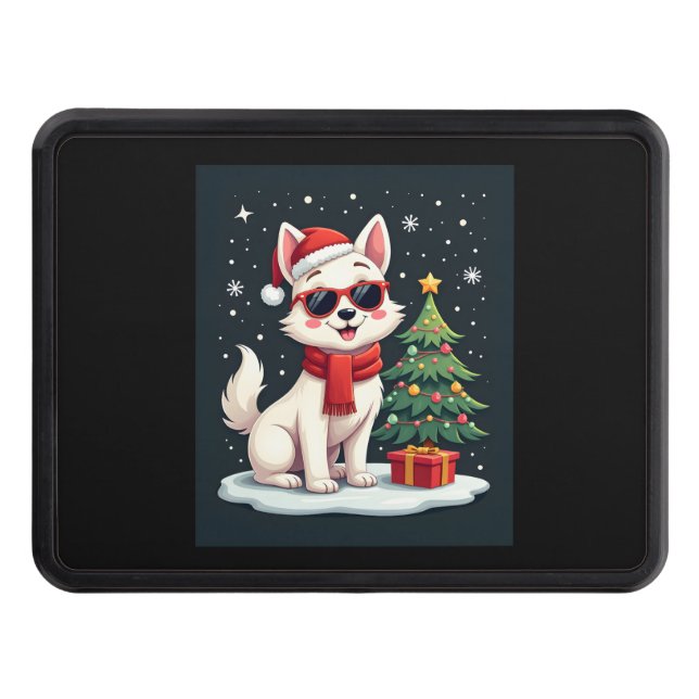 Funny Festive Sunglasses Dog with Christmas Tree C Hitch Cover (Front)