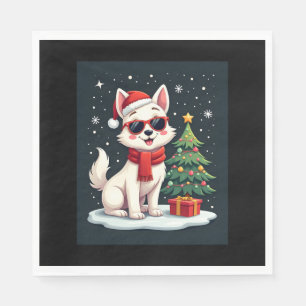 Funny Festive Sunglasses Dog with Christmas Tree C Napkins
